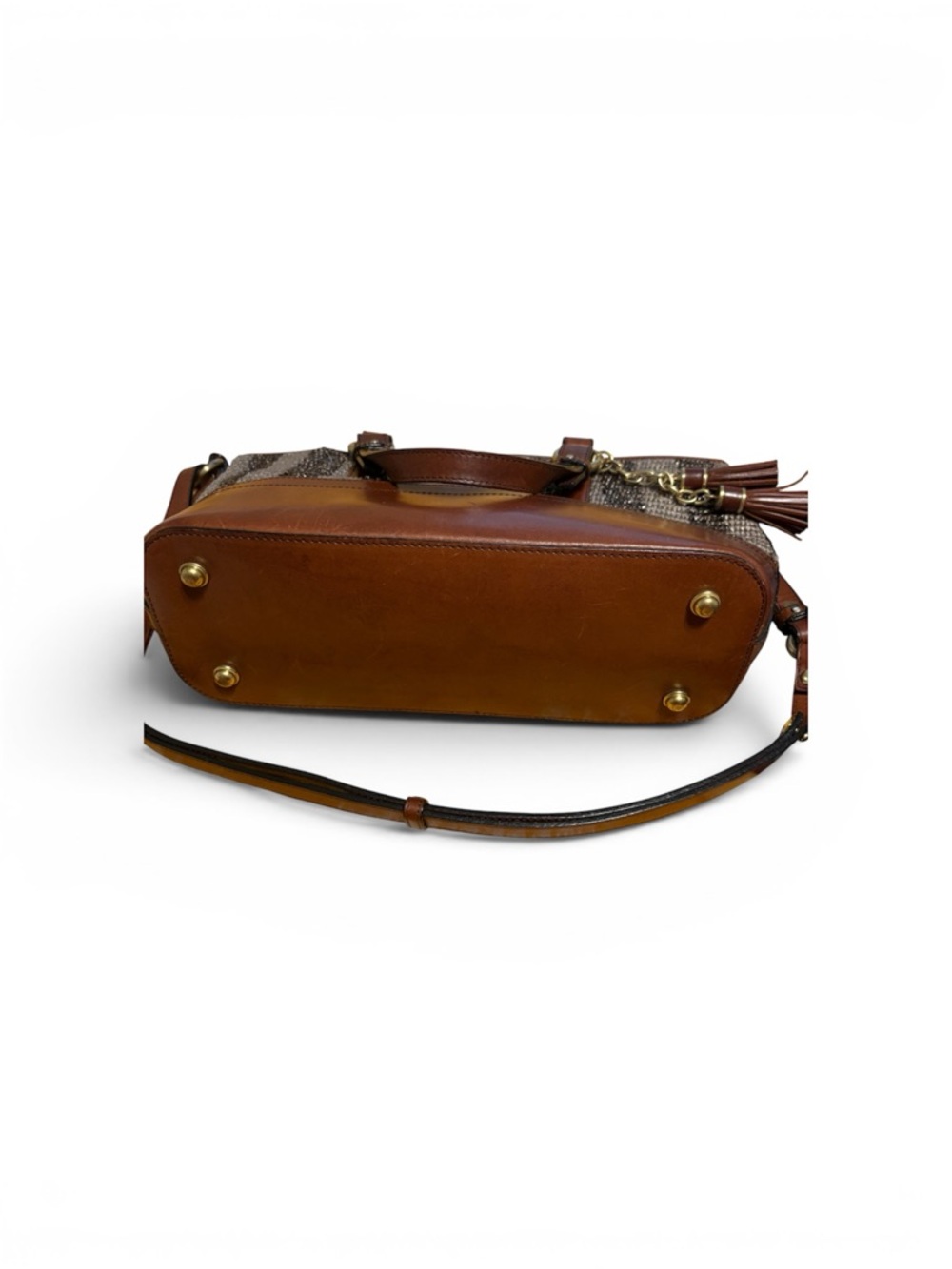 Brahmin Brown & Cream Woven Leather Shoulder Bag with Tassel - Picture 3 of 3